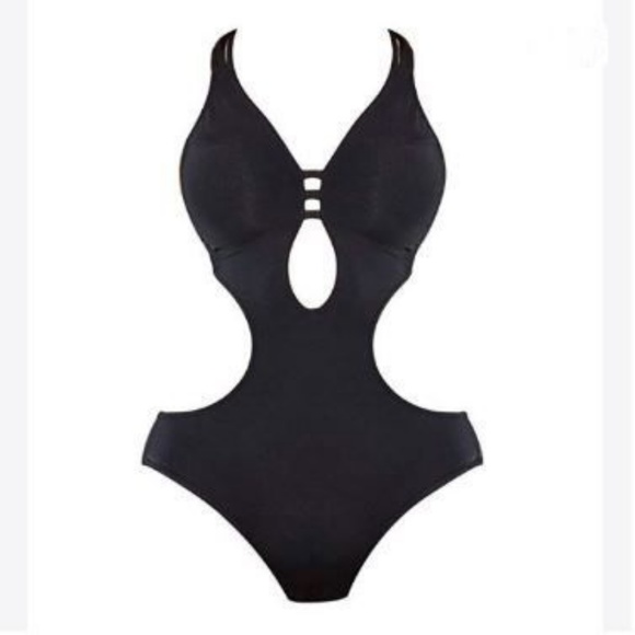 Sexy One Piece Strappy Swimsuit Sz 10 12 Black - Picture 4 of 5
